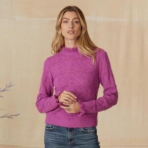 Sundance Catalog Pink Ruffle Wool Blend Knit Sweater Mock Neck